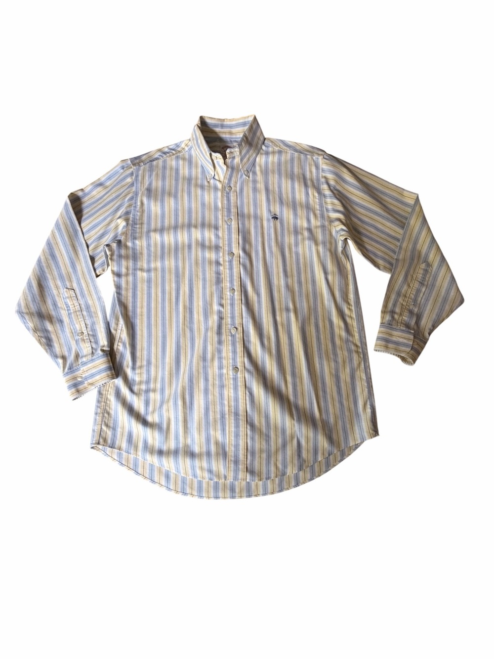 Brooks Brothers Blue Yellow Striped Long Sleeve Button Down Shirt, M
